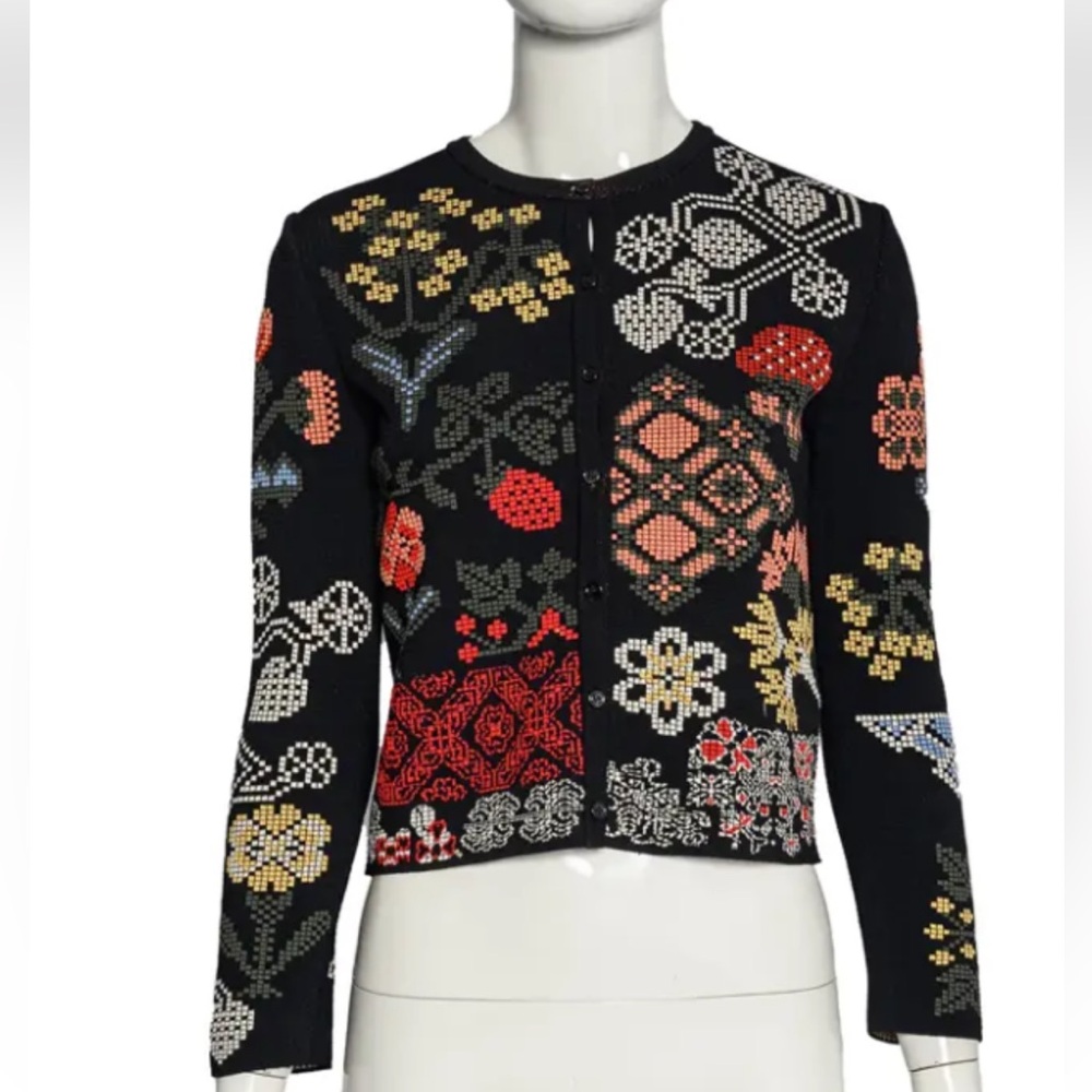 Alexander McQueen floral cross stitch cardigan